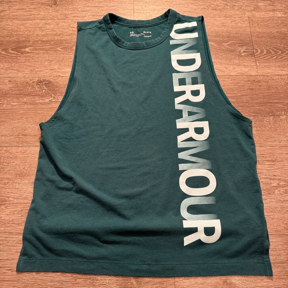 Under Armour Tank Top Womens‎ Medium Blue Crew Neck Logo Spellout Workout Adult